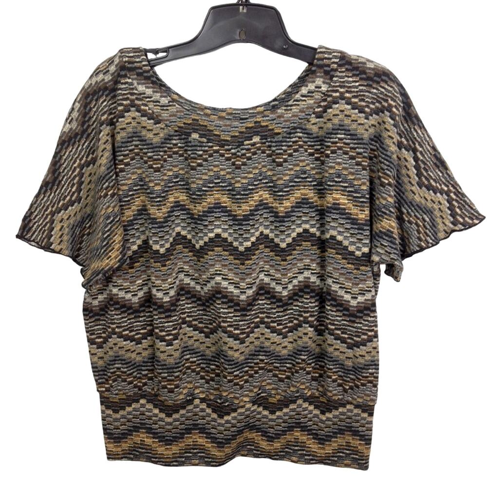 AB Studio Chevron Short Sleeve Pullover Top Blouse Size M